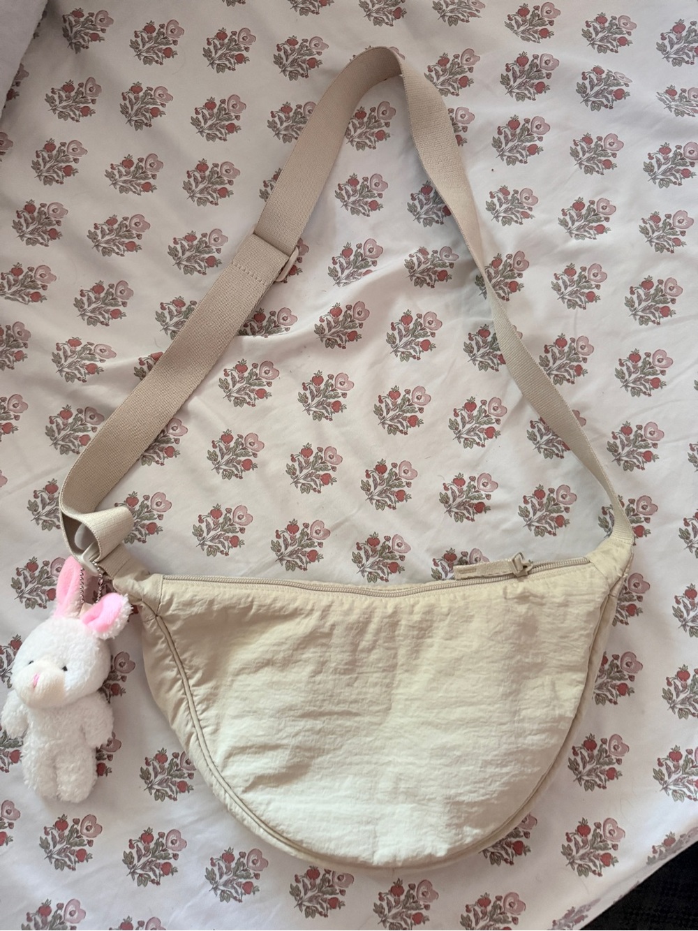Uniqlo Cream Crescent Crossbody Bag with Bunny Charm